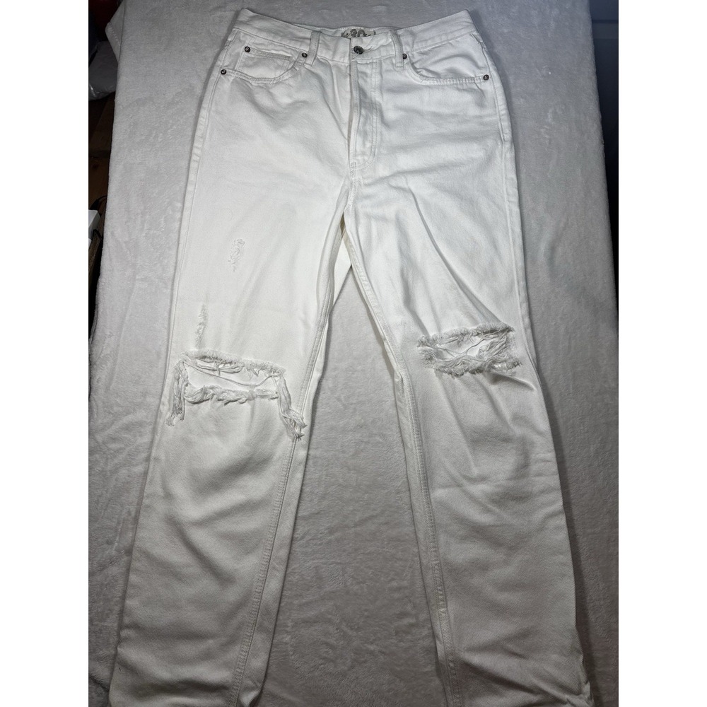 We The Free Free People Women's White Distressed Cream Jeans - Size 30